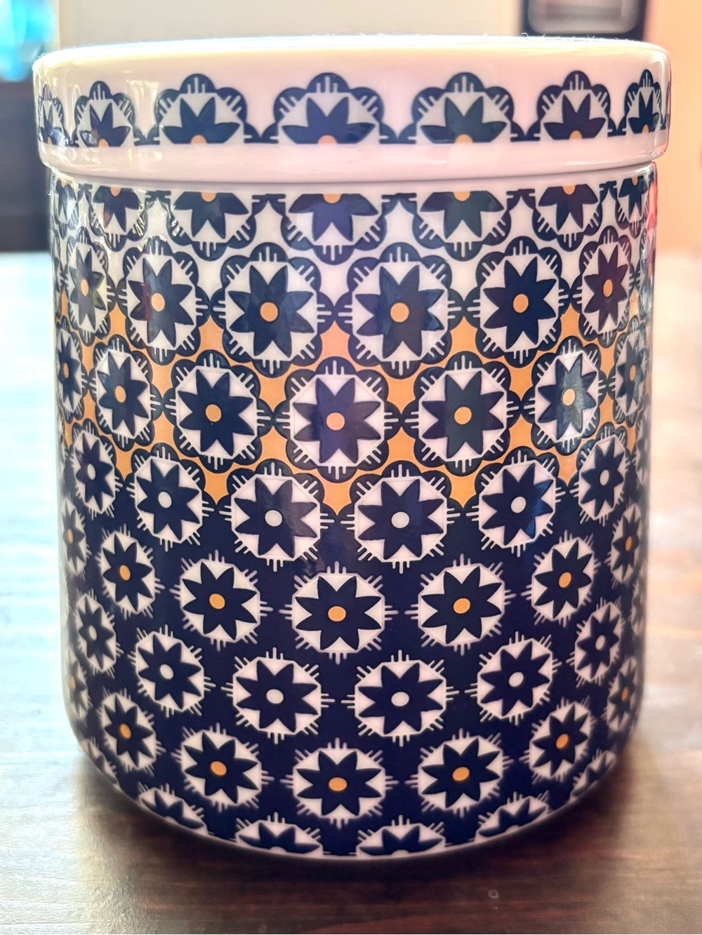 Monsoon Blue and White Ceramic Candle Holder with Gold Accents